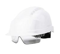 Sonew Casque de Sécurité Defender, Casque de Sécurité avec Lunettes de Protection, Casque de Sécurité, Casque À Visière, Lunettes Intégrées À Casque Dur(Blanc)