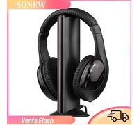 Sonew casque sans fil pour écouter la télévision Casque sans fil multifonction 5 en 1 FM Hi-Fi sans fil avec son microphone Noir