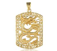 Sonew Collier Pendentif pour Hommes Plaqué Or Carré Creux Sculpté Dragon Pendentifs Seulement Des Bijoux Cadeaux Pour Homme