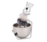 Sonew Ensemble de Blaireaux de Rasage en Acier Inoxydable, avec Tête de Brosse Douce et Dense et Base Lestée, pour le Rasage Quotidien et les Voyages des Hommes (SILVER)