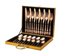 Sonew Ensemble de Couverts en Acier Inoxydable de 24 Pièces pour 6 Personnes avec étui de Rangement élégant pour la Maison, la Cuisine, le Restaurant et l'hôtel (Or Rose)