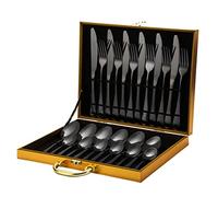 Sonew Ensemble de Couverts en Acier Inoxydable de 24 Pièces pour 6 Personnes avec étui de Rangement élégant pour la Maison, la Cuisine, le Restaurant et l'hôtel (BLACK)