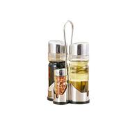 Sonew Ensemble de Distributeur D'huile et de Vinaigre, Kit de Boucles de Poivre de Sel de Bouteille de Saveur 4-en-1 avec Support en Acier Inoxydable pour la Cuisine