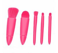 Sonew Ensemble de Pinceaux de Maquillage, Taille Voyage, Poils Synthétiques Doux, avec étui Miroir, pour Fard à Paupières, Blush, Poudre, Maquillage des Lèvres, 5 Pièces (Rose rouge)