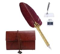 Sonew Ensemble de Stylos d'écriture Vintage avec Plume en Acier Inoxydable et Couverture en Simili Cuir pour la Calligraphie et le Dessin, Fournitures d'artisanat 'art (SP236906 rouge vin doré