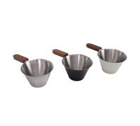Sonew Ensemble de Tasses à Mesurer à café - 3 Tasses en Acier Inoxydable 304 de 100 Ml avec Double échelle, Poignée en Noyer et Bec Verseur - Outil de Mesure Polyvalent pour la Cuisine et le Cocktail