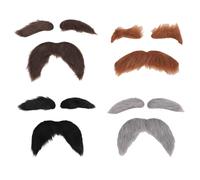 Sonew Ensemble Moustache et Sourcils, Cheveux Synthétiques 4 Couleurs avec Ruban Adhésif Double Face, Fausse Barbe Réutilisable pour Fête Costumée Halloween (Ensemble de 4 pièces)