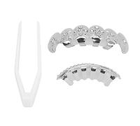 Sonew Fausse Dent en Argent, Ensemble De Prothèses Dentaires De Rappeur Hip Hop, Prothèses Dentaires en Métal Réutilisables, Supports De Décoration De Dents d'halloween Qui Ne Se Décoloreront Pas