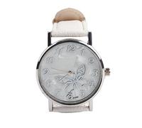 Sonew Femmes Quartz Montre Femme Analogique Ronde Montres PU Cuir Bracelet Mode Simple Papillon Conception Montre-Bracelet(Blanc)