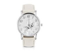 Sonew Femmes Quartz Montre Femme Analogique Ronde Montres PU Cuir Bracelet Mode Simple Papillon Conception Montre-Bracelet(Blanc)