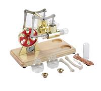 Sonew Kit de Moteur Stirling avec Lumière LED - Modèle de Générateur éducatif à Double Moteur pour Enfants et Enseignants, Expérience Scientifique avec Base en Bois (Gold)