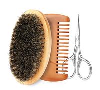 Sonew Kit de toilettage de barbe 3 avec brosse à moustache en bois, peigne, ciseaux, outils de coupe, de mise en forme et de coiffage(# 3)