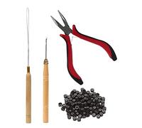 Sonew Kit D'outils D'extension de Cheveux, 1 Pince, 2 Aiguilles à Crochet, 200 Anneaux en Silicone, avec Pointe Incurvée pour Extensions et épilation à Micro-liens (Marron foncé)