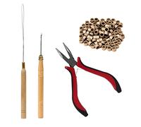 Sonew Kit D'outils D'extension de Cheveux, 1 Pince, 2 Aiguilles à Crochet, 200 Anneaux en Silicone, avec Pointe Incurvée pour Extensions et épilation à Micro-liens (brun clair)