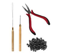 Sonew Kit D'outils D'extension de Cheveux, 1 Pince, 2 Aiguilles à Crochet, 200 Anneaux en Silicone, avec Pointe Incurvée pour Extensions et épilation à Micro-liens (BLACK)