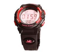 Sonew Montre électronique Numérique 50M, Bracelet en PU, Montre Multifonctionnelle de Sport de Plein Air pour Enfants (Rouge)