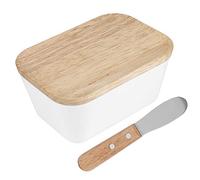Sonew Récipient Multifonctionnel de Boîte de Beurrier de Mélamine avec le Couvercle en Hêtre et le Couteau à Tartiner le Beurre, Accessoires de Cuisine, 250ML pour 250g de