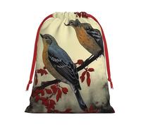 Songbirds Sac cadeau en velours super doux avec pochette à cordon de serrage, sac de rangement complet imprimé pour Noël et rangement quotidien