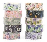 Songdao 10 rouleaux Fleur Washi Tape Set Ruban Adhésif Papier Motifs floraux Décoratif Masking Tape pour Scrapbooking Artisanat de Bricolage (4-Purple)