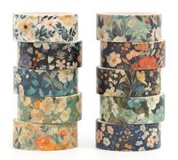 Songdao 10 rouleaux Fleur Washi Tape Set Ruban Adhésif Papier Motifs floraux Décoratif Masking Tape pour Scrapbooking Artisanat de Bricolage (6-Silence)