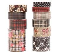 Songdao 10 rouleaux Millésime Floral Washi Tape Set, Arts rétro Ruban Adhésif Décoratif Tissu écossais Masking Tapes pour Arts, Bullet Journal, Scrapbooking, Bricolage, Emballage (carreaux rose)