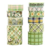 Songdao 10 rouleaux Millésime Floral Washi Tape Set, Arts rétro Ruban Adhésif Décoratif Tissu écossais Masking Tapes pour Arts, Bullet Journal, Scrapbooking, Bricolage, Emballage (jardin vert)