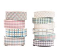 Songdao 10 rouleaux Washi Tape Set, Ruban Vintage Adhésif Décoratif Œuvre d’art inspirée Feuille d’or Masking Tapes pour Arts, Bullet Journal, Scrapbooking, Bricolage, Emballage (grille)