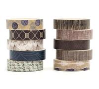 Songdao 10 rouleaux Washi Tape Set, Texture Ruban Vintage Adhésif Décoratif Œuvre d’art inspirée Feuille d’or Masking Tapes pour Arts, Bullet Journal, Scrapbooking, Bricolage, Emballage (Style Three)