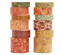Songdao 12 rouleaux Chinoiserie Washi Tape Set, Ruban Adhésif Décoratif Œuvre d’art inspirée Feuille d’or Masking Tapes pour Arts, Bullet Journal, Scrapbooking, Bricolage, Emballage (The Borderlands)