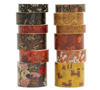Songdao 12 rouleaux Chinoiserie Washi Tape Set, Ruban Adhésif Décoratif Œuvre d’art inspirée Feuille d’or Masking Tapes pour Arts, Bullet Journal, Scrapbooking, Bricolage, Emballage (Echoes of Loulan)