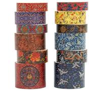 Songdao 12 rouleaux Chinoiserie Washi Tape Set, Ruban Adhésif Décoratif Œuvre d’art inspirée Feuille d’or Masking Tapes pour Arts, Bullet Journal, Scrapbooking, Bricolage, Emballage (Azure Waves)