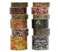 Songdao 12 rouleaux Chinoiserie Washi Tape Set, Ruban Adhésif Décoratif Œuvre d’art inspirée Feuille d’or Masking Tapes pour Arts, Bullet Journal, Scrapbooking, Bricolage, Emballage (Mountain Abode)