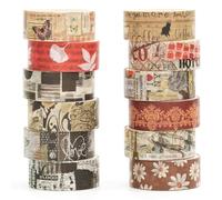 Songdao 12 rouleaux Expression artistique Washi Tape Set, Beaux-arts Ruban Adhésif Décoratif Plantes rétro Masking Tapes pour Arts, Bullet Journal, Scrapbooking, Bricolage, Emballage (3 notes rétro)