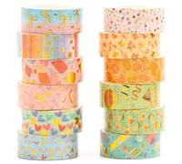 Songdao 12 rouleaux Washi Tape Set, Ruban Adhésif Décoratif Œuvre d’art inspirée Feuille d’or et d’argent Masking Tapes pour Arts, Bullet Journal, Scrapbooking, Bricolage, Emballage