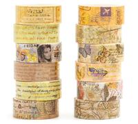 Songdao 12 rouleaux Washi Tape Set, Ruban Adhésif Décoratif Œuvre d’art inspirée Feuille d’or et d’argent Masking Tapes pour Arts, Bullet Journal, Scrapbooking, Bricolage, Emballage (Vintage Elegance)