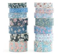 Songdao 14 rouleaux Sakura Washi Tape Set Fleur Ruban Adhésif Papier Décoratif Masking Tape pour Scrapbooking Artisanat de Bricolage (fleur de minuit)