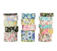 Songdao 15 rouleaux Floral Washi Tape Set, Arts de la floraison Ruban Adhésif Décoratif Fleur Masking Tapes pour Arts, Bullet Journal, Scrapbooking, Bricolage, Emballage