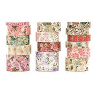 Songdao 15 rouleaux Floral Washi Tape Set, Arts de la floraison Ruban Adhésif Décoratif Fleur Masking Tapes pour Arts, Bullet Journal, Scrapbooking, Bricolage, Emballage