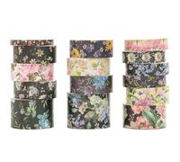 Songdao 15 rouleaux Floral Washi Tape Set, Arts de la floraison Ruban Adhésif Décoratif Fleur Masking Tapes pour Arts, Bullet Journal, Scrapbooking, Bricolage, Emballage (2-Midnight Bloom)