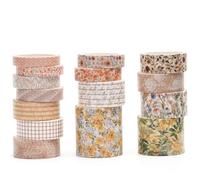 Songdao 15 rouleaux Floral Washi Tape Set, Arts de la floraison Ruban Adhésif Décoratif Fleur Masking Tapes pour Arts, Bullet Journal, Scrapbooking, Bricolage, Emballage (2 prairies de tournesol)