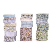 Songdao 15 rouleaux Floral Washi Tape Set, Arts de la floraison Ruban Adhésif Décoratif Fleur Masking Tapes pour Arts, Bullet Journal, Scrapbooking, Bricolage, Emballage (3 champs de lavande)