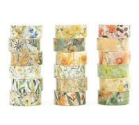 Songdao 18 rouleaux Fleur Washi Tape Set Fleurir Ruban Adhésif Papier Décoratif Masking Tape pour Scrapbooking Artisanat de Bricolage (récolte dorée)