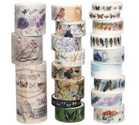 Songdao 20 rouleaux Forêt Washi Tape Aménagement paysager Ruban Adhésif Papier Insectes Oiseaux Imprimé Décoratif Masking Tape pour Scrapbooking Artisanat de Bricolage