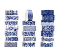 Songdao 20 rouleaux Porcelaine bleu et blanc Washi Tape Set, Motif céramique chinois Ruban Adhésif Décoratif Masking Tapes pour Arts, Bullet Journal, Scrapbooking, Bricolage (1-Porcelain Grace)