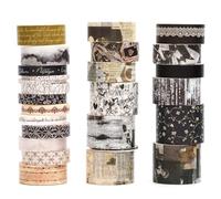 Songdao 24 rouleaux Millésime Washi Tape Set, Ruban Motif Antique Adhésif Décoratif Masking Tapes pour Arts, Bullet Journal, Scrapbooking, Bricolage, Emballage (9 monochromes)