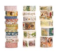 Songdao 24 rouleaux Millésime Washi Tape Set, Ruban Motif Antique Adhésif Décoratif Masking Tapes pour Arts, Bullet Journal, Scrapbooking, Bricolage, Emballage (5 jardins botaniques)