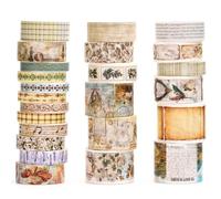 Songdao 24 rouleaux Millésime Washi Tape Set, Ruban Motif Antique Adhésif Décoratif Masking Tapes pour Arts, Bullet Journal, Scrapbooking, Bricolage, Emballage (6 notes intemporelles)