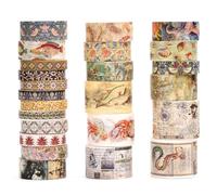 Songdao 24 rouleaux Millésime Washi Tape Set, Ruban Motif Antique Adhésif Décoratif Masking Tapes pour Arts, Bullet Journal, Scrapbooking, Bricolage, Emballage (3-Ocean Odyssey)
