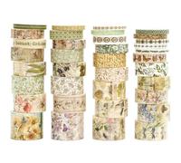 Songdao 36 rouleaux Washi Tape Set, Ruban Vintage Adhésif Décoratif Œuvre d’art inspirée Feuille d’or Masking Tapes pour Arts, Bullet Journal, Scrapbooking, Bricolage, Emballage (Forest Praise)