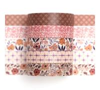 Songdao 5 rouleaux Fantaisie Washi Tape Set, Texture Arts Ruban Adhésif Décoratif Motifs de base Masking Tapes pour Arts, Bullet Journal, Scrapbooking, Bricolage, Emballage (8 fleurs d'automne)